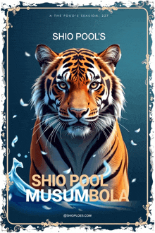 a poster for shio pool 's musumbola shows a tiger on the cover