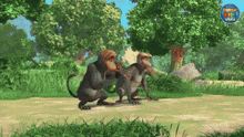 a cartoon of two monkeys with a jungle kids logo in the corner
