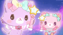 a purple and pink cartoon cat with a star wand