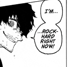a black and white drawing of a man with a speech bubble that says `` i 'm rock hard right now '' .
