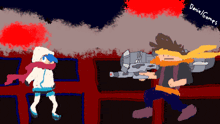 a drawing of a man holding a gun with the name daniel g on the bottom right