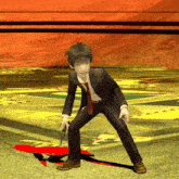 a man in a suit and tie holds a gun