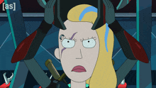 a cartoon of a woman with a tattoo on her forehead and the word [ as ] on the bottom right
