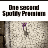 a man in a purple jacket is standing on a stone floor with the words one second spotify premium written above him