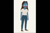 a cartoon of a girl with a blue face and brown hair