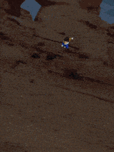 a cartoon character in a blue and white outfit is flying through the air