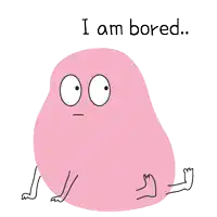 a cartoon drawing of a pink blob with the words i am bored below it