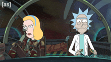 rick and morty are sitting in the cockpit of a space ship with the words [ as ] behind them