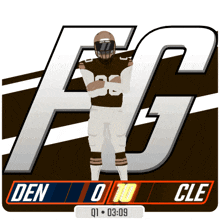 a football player is standing in front of a large fg logo