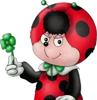 a ladybug holding a green clover in its hand
