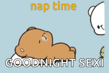 a cartoon of two bears sleeping under a blanket with the words nap time goodnight sexi written above them .