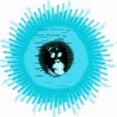 a blue circle with a black face in the center