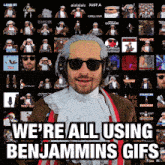 a collage of benjamins gifs with a man wearing sunglasses