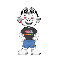 a cartoon character wearing sunglasses and a shirt that says mood