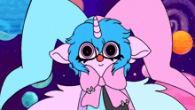 a cartoon drawing of a unicorn with a red nose