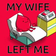 a cartoon of a blood drop in a hospital bed with the words my wife left me