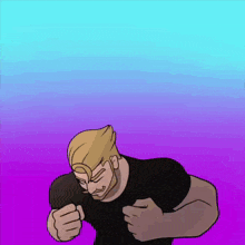 a cartoon of a man with his fist in the air .