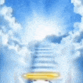 a dog with angel wings and a halo on its head is in the clouds .