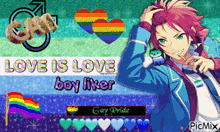 a picture of a boy with the words love is love boy liker