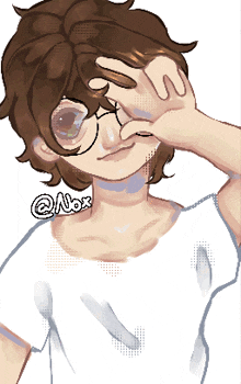 a pixel art drawing of a boy with glasses and the name @abox