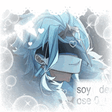 a drawing of a boy with blue hair and the words soy de ose 0