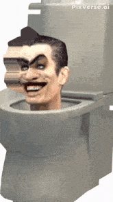a man 's head is sticking out of a toilet with pixverse.ai on the bottom right
