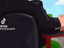 a cartoon character is sitting on a red chair with a backpack on .