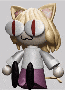 a cartoon character with a cat ear and a purple skirt