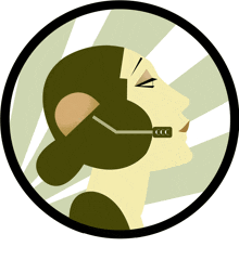 an illustration of a woman wearing a headset with the letter ccc on it