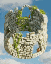 a circular stone wall with plants growing on it