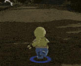 a lego figure is running through a blue circle in a video game