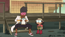 a cartoon character is holding a clipboard with the word nda on it