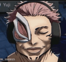 a drawing of a man wearing headphones with the name yuji at the top