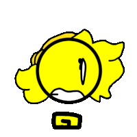 a cartoon drawing of a yellow smiley face with a black circle around it and the letter g on the bottom .