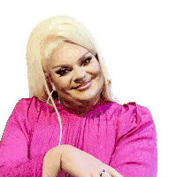 a woman with blonde hair wearing a pink dress