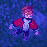 a cartoon character wearing a red jacket and a black mask