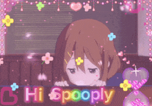 a picture of a girl with the words hi spooply