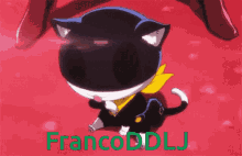 a black and white cat with a yellow scarf and the name francoddlj on the bottom right