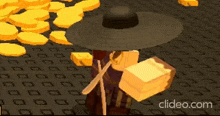 a cartoon character wearing a hat and holding a box of butter