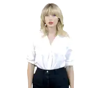 a woman wearing a white shirt and black shorts has her hands outstretched