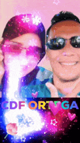 a man and a woman are standing next to each other with the words df ortiga on the bottom right