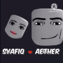a man and a woman are standing next to each other with the words yafiq aet