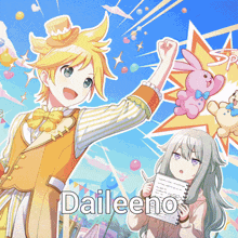 a cartoon of a boy and a girl with the word daileeno on the bottom right