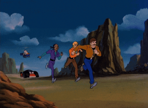 The humans flee from Crasher and Cop-Tur