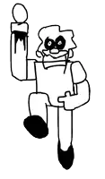 a black and white drawing of a cartoon character holding a paintbrush .