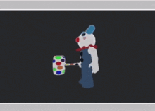 a clown is holding a box of toilet paper in his hands .