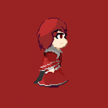 a pixel art of a girl holding a cross