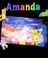 a picture of care bears with the name amanda on the bottom