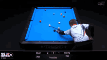 a man is playing pool on a table that says diamond