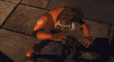a cartoon character with many arms and legs is glowing orange in the dark